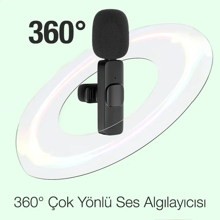 Ally K8 Lightning iPhone Tak Konuş Wireless Kablosuz Mini Yaka Mikrofonu Canlı Yayın Mikrofonu-(5775)
