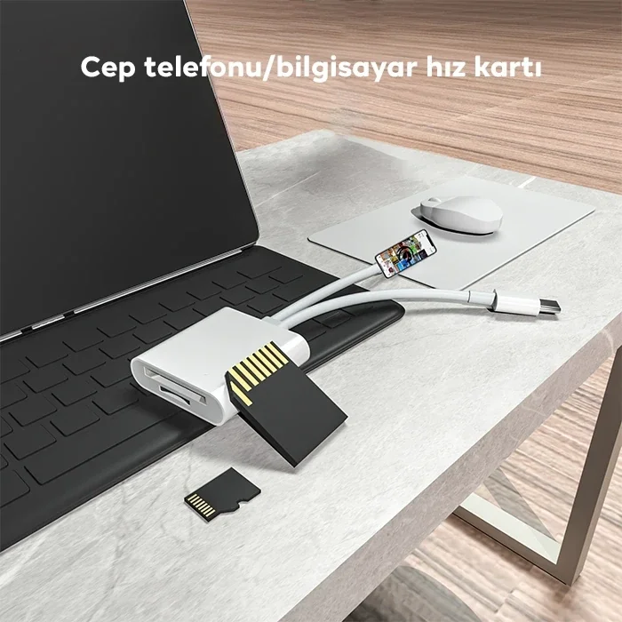 ALLY  NK-101YST PRO Type-c/Lightning to SD-TF Kart Çevirici Adaptör-(5775)