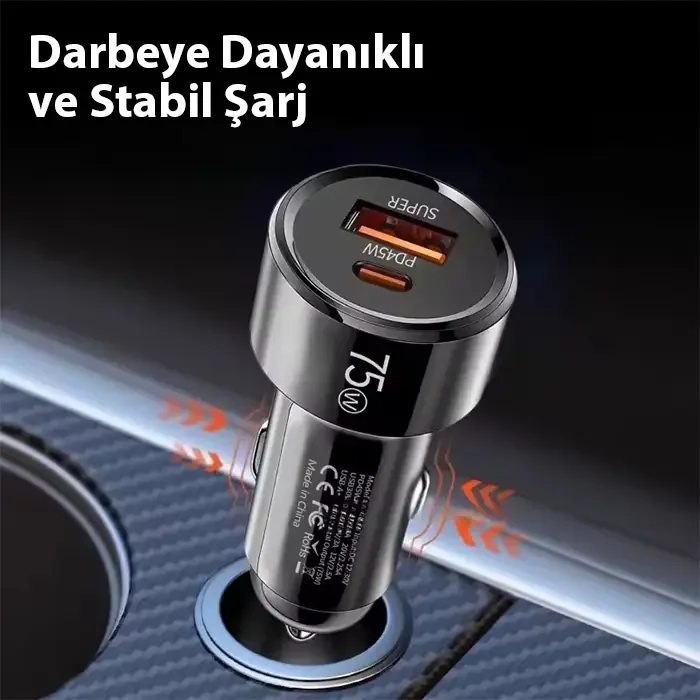 ALLY TurboCharge 75W Araç Şarj Cihazı – Çift Port (USB-C + USB-A-(5775)