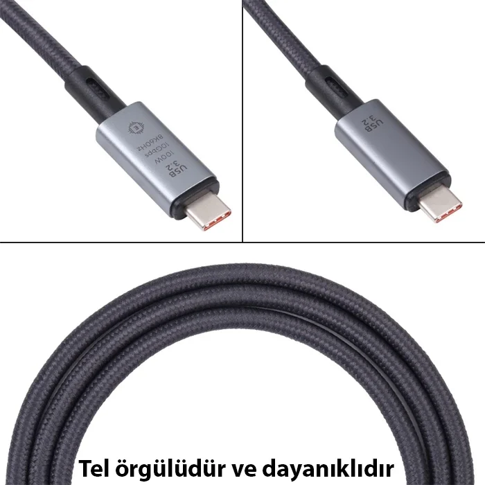 Ally USB 3.2 100W Type-C to Type-C 8K Görüntü-Data ve Ultra Hızlı Şarj Kablosu 1 Metre-(5775)