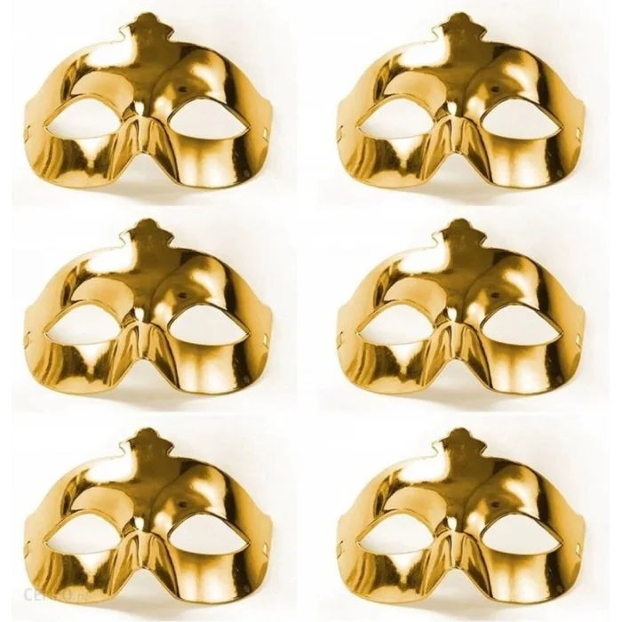 Altın Metalize Renk Düz Balo Parti Maskesi 6 Adet