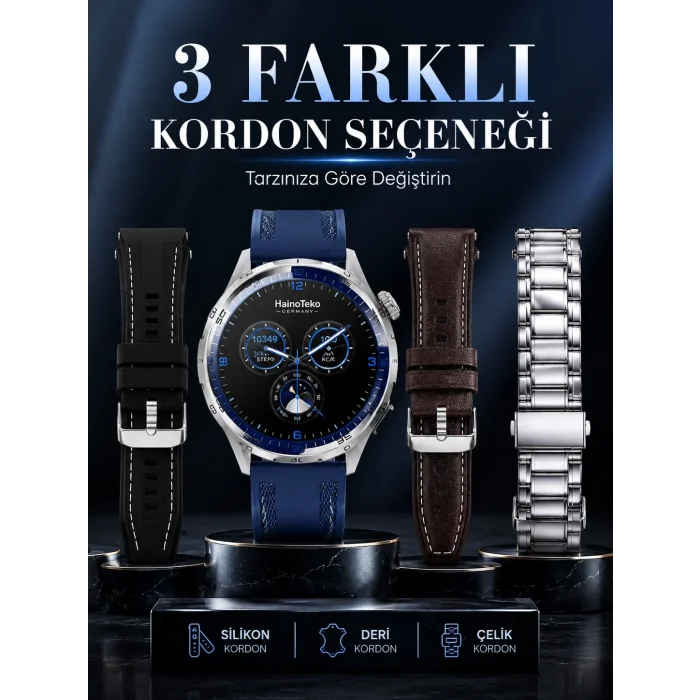 Uzun Süreli Pil Ömrüne Sahip AMOLED Akıllı Saat 3 Kordonlu Tasarım