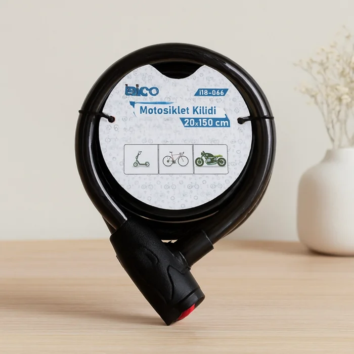 Anahtarlı Çelik Tel Bisiklet ve Motor Kilidi 20mm x 150cm