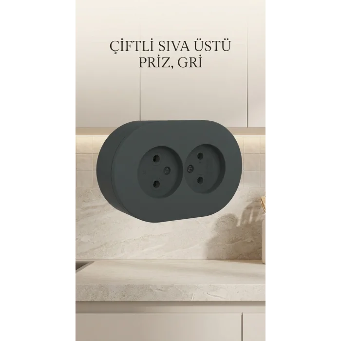 Antrasit Renk Çiftli Sıva Üstü Topraklı Elektrik Priz