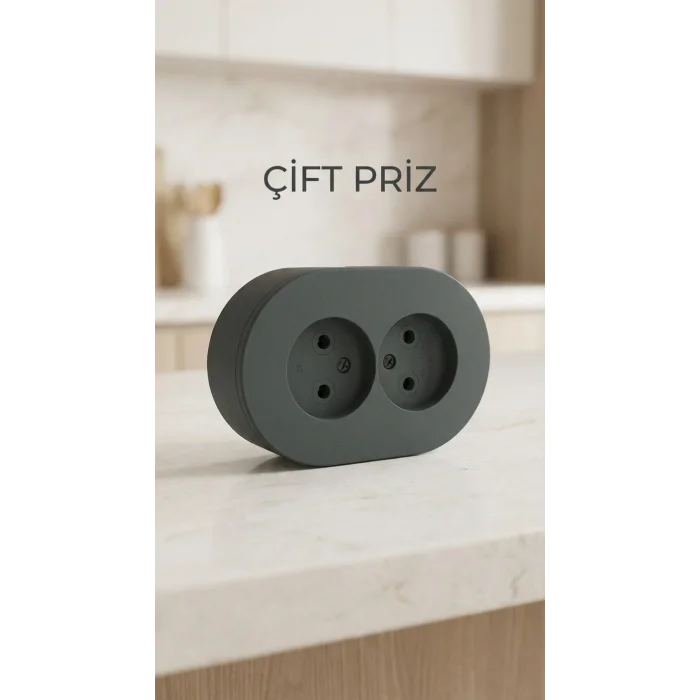 Antrasit Renk Sıva Üstü Çift Topraklı Priz Modern Tasarım
