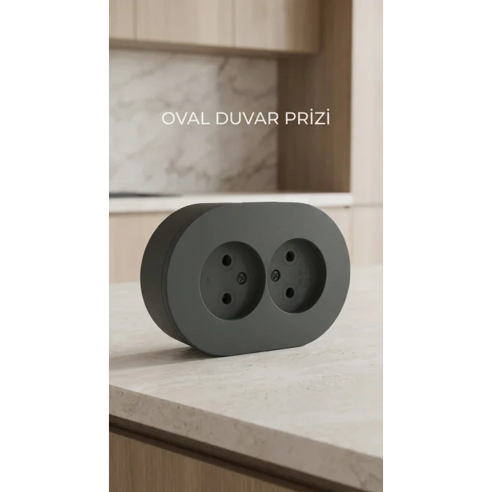 Antrasit Renkli Çift Topraklı Elektrik Prizi Sıva Üstü Modern Tasarım