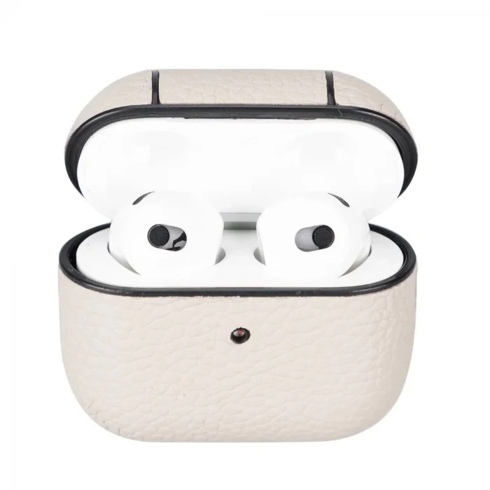 Apple AirPods 3.nesil Uyumlu Deri Kılıf Juni ERC3 Bej