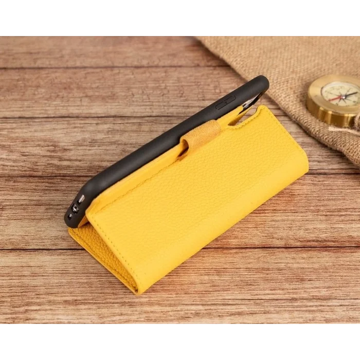 Apple iPhone 11 Pro Max Uyumlu Deri Cüzdanlı Kılıf FL12 Sarı