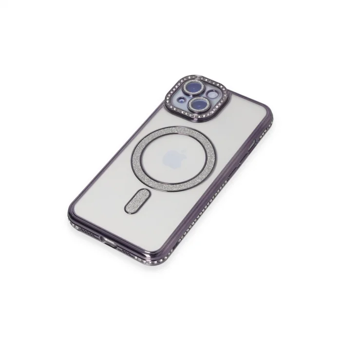 Apple İphone 13 Kılıf Joke Simli Magneticsafe Kılıf - Derin Mor