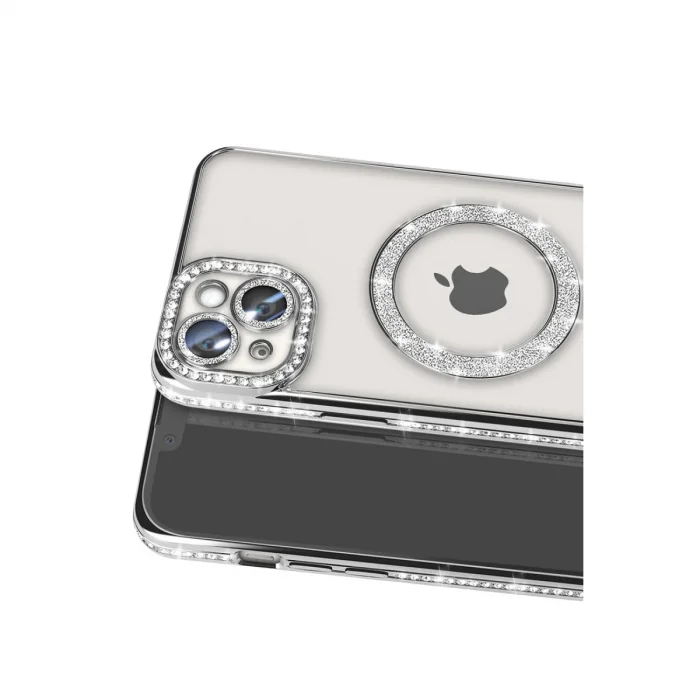 Apple İphone 14 Kılıf Joke Simli Magneticsafe Kılıf - Gümüş