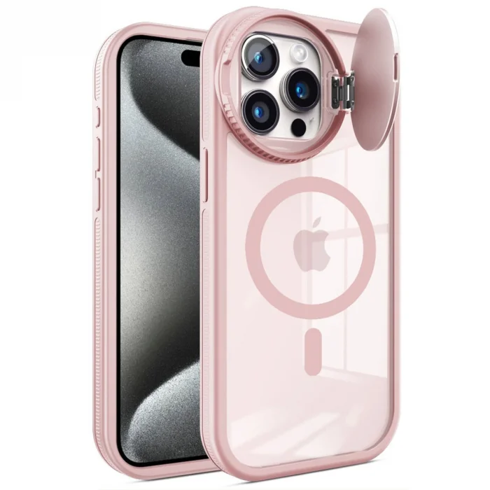 Apple İphone 14 Pro Max Kılıf Teleskop Lens Magsafe Silikon Kapak - Pembe