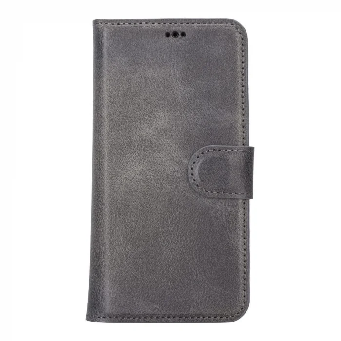 Apple iPhone 14 Pro Uyumlu Deri Cüzdanlı Kılıf MWWN VS4EF Gri