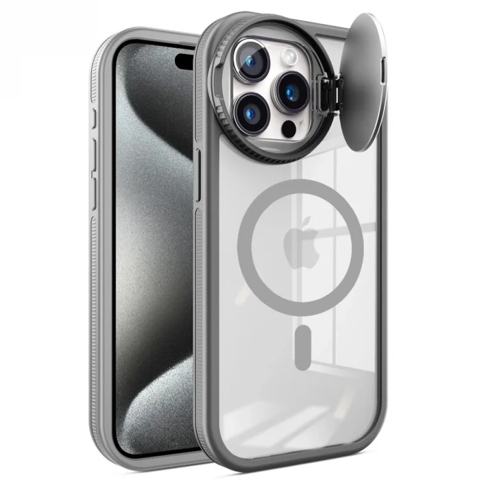 Apple İphone 15 Pro Max Kılıf Teleskop Lens Magsafe Silikon Kapak - Titan Gri
