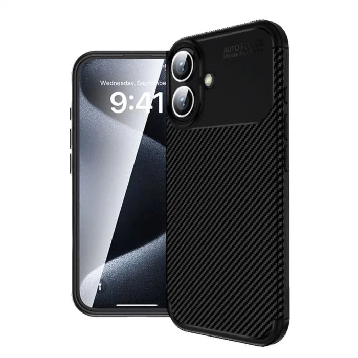 Apple İphone 16 Kılıf Auto Focus Karbon Kapak - Siyah