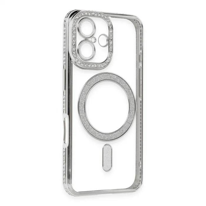 Apple İphone 16 Kılıf Joke Simli Magneticsafe Kılıf - Gümüş