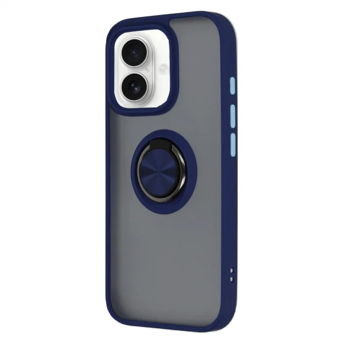 Apple İphone 16 Kılıf Montreal Yüzüklü Silikon Kapak - Lacivert