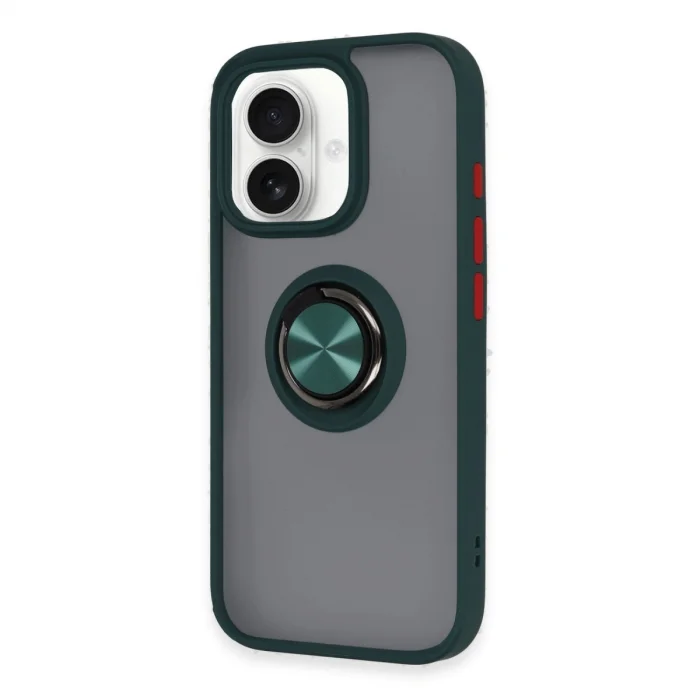 Apple İphone 16 Kılıf Montreal Yüzüklü Silikon Kapak - Yeşil