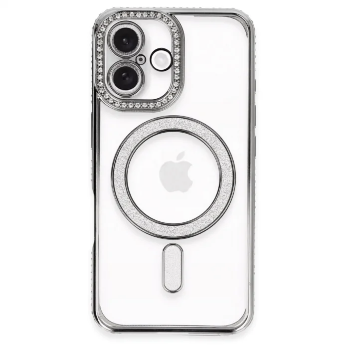 Apple İphone 16 Plus Kılıf Joke Simli Magneticsafe Kılıf - Gri