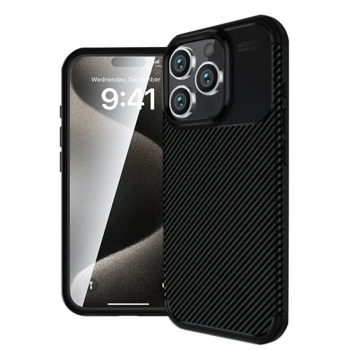 Apple İphone 16 Pro Kılıf Auto Focus Karbon Kapak - Siyah