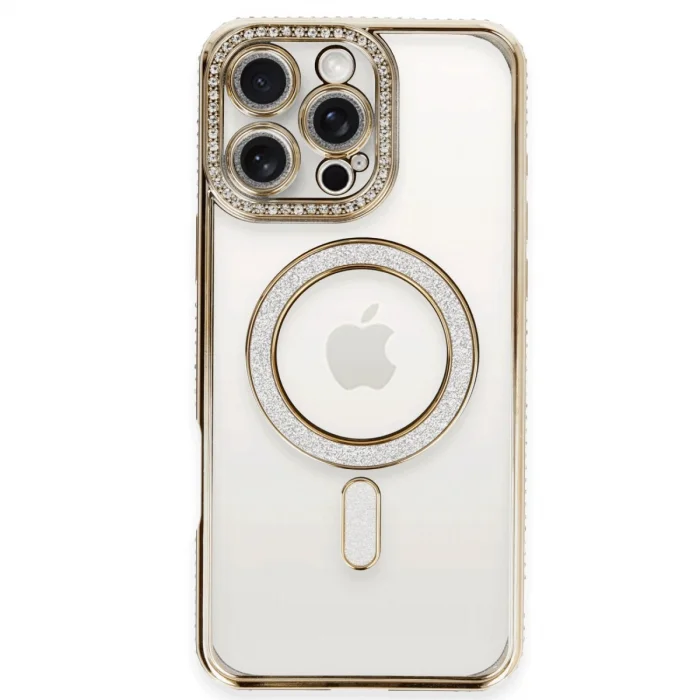 Apple İphone 16 Pro Kılıf Joke Simli Magneticsafe Kılıf - Gold