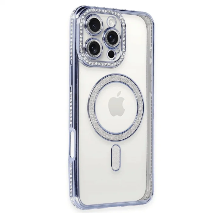 Apple İphone 16 Pro Kılıf Joke Simli Magneticsafe Kılıf - Mavi