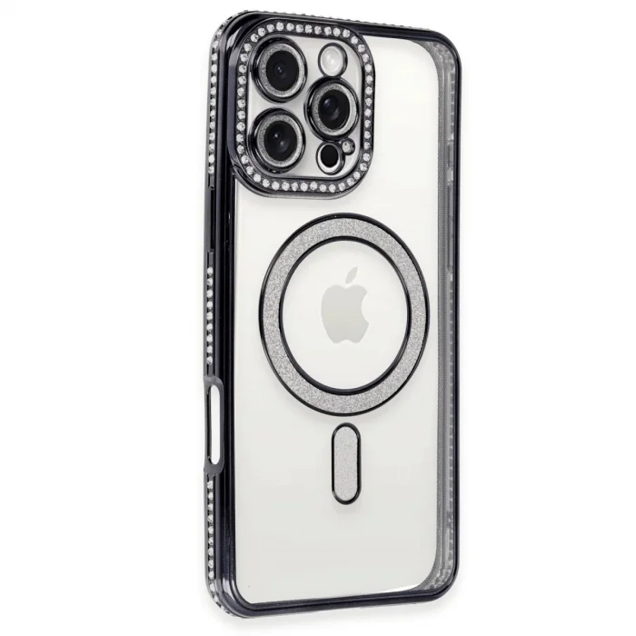 Apple İphone 16 Pro Kılıf Joke Simli Magneticsafe Kılıf - Siyah