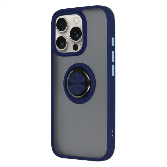 Apple İphone 16 Pro Kılıf Montreal Yüzüklü Silikon Kapak - Lacivert