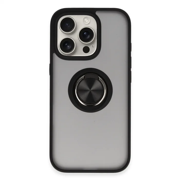 Apple İphone 16 Pro Kılıf Montreal Yüzüklü Silikon Kapak - Siyah