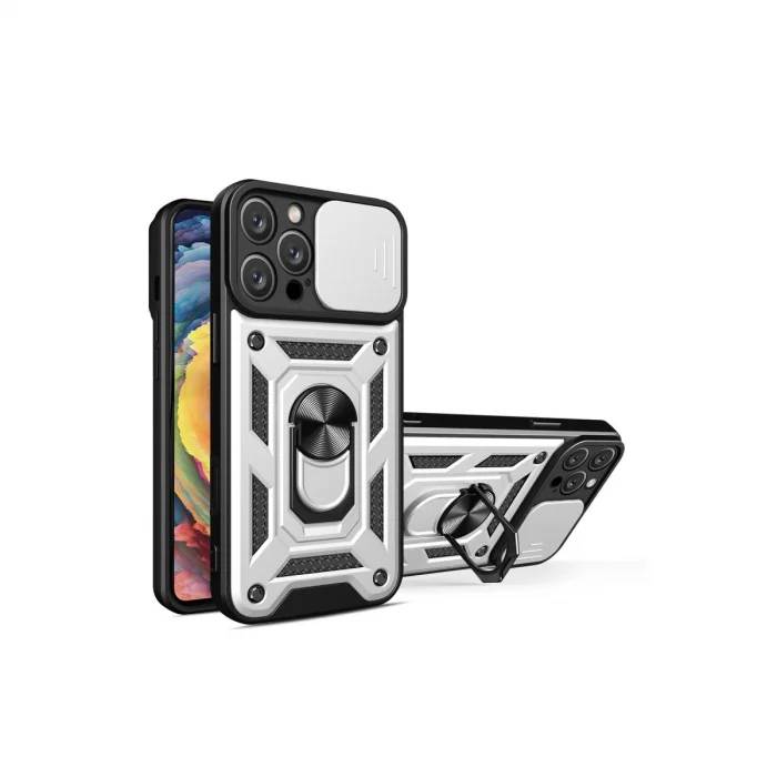 Apple İphone 16 Pro Kılıf Pars Lens Yüzüklü Silikon - Gümüş