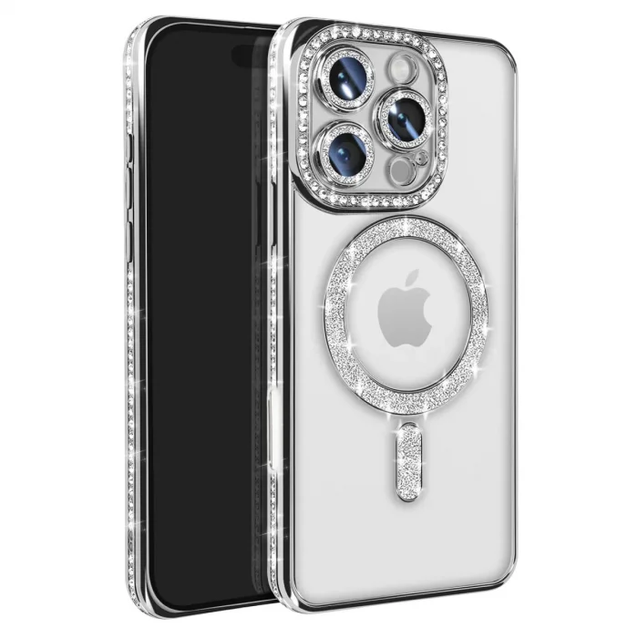 Apple İphone 16 Pro Max Kılıf Joke Simli Magneticsafe Kılıf - Gümüş