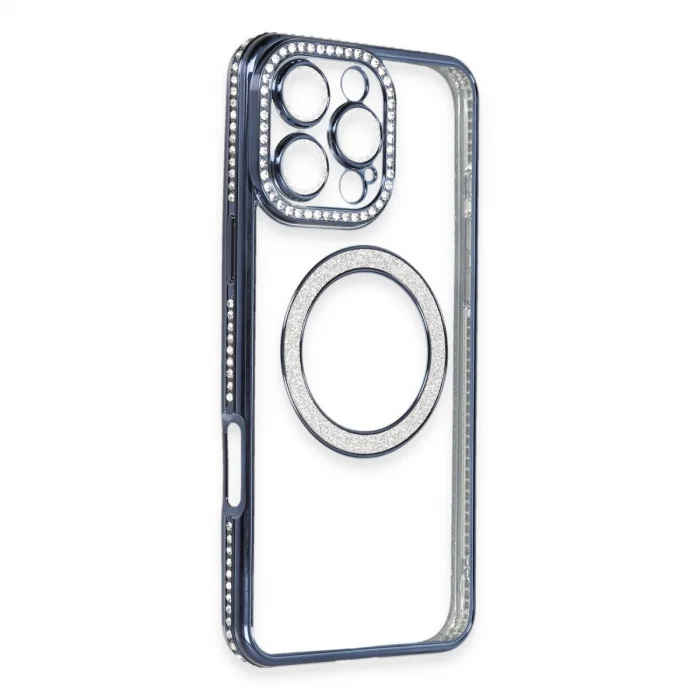 Apple İphone 16 Pro Max Kılıf Joke Simli Magneticsafe Kılıf - Lacivert