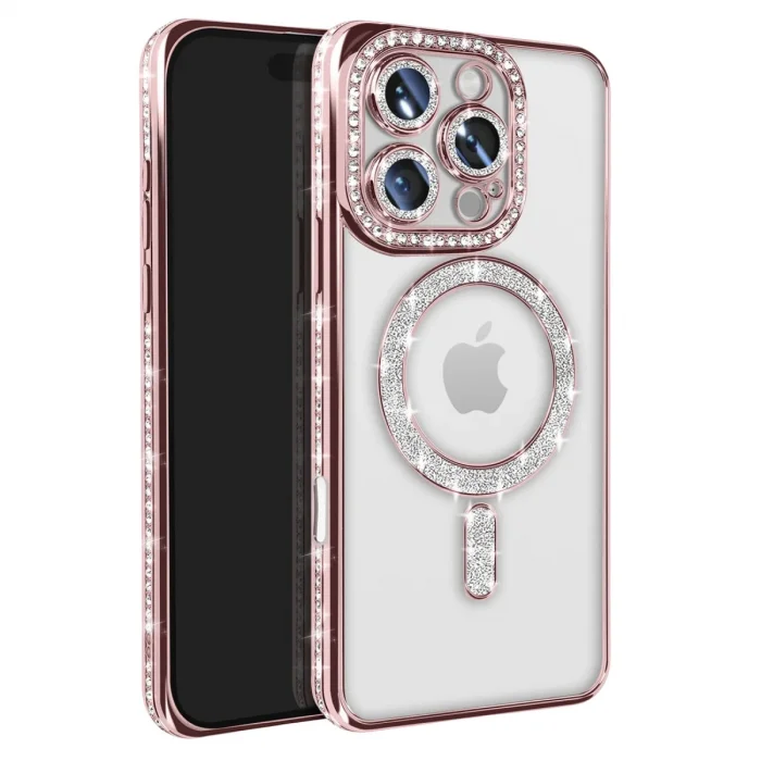 Apple İphone 16 Pro Max Kılıf Joke Simli Magneticsafe Kılıf - Pembe