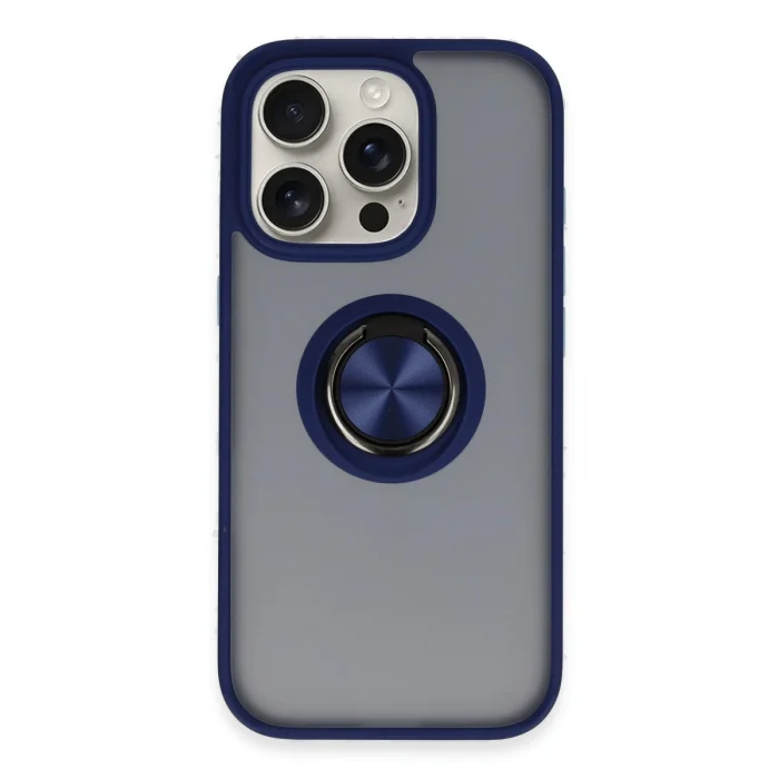 Apple İphone 16 Pro Max Kılıf Montreal Yüzüklü Silikon Kapak - Lacivert