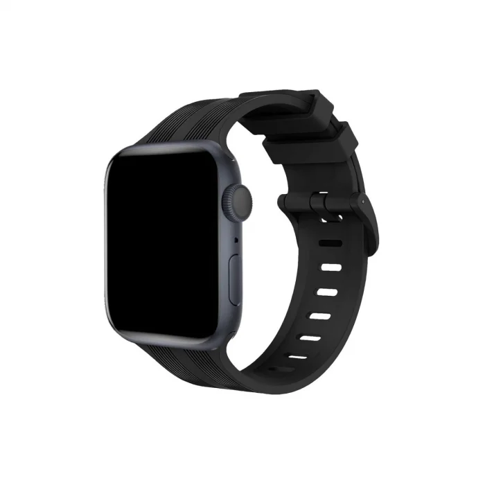 Apple Watch 38mm Kr408 Çizgili Silikon Kordon - Siyah