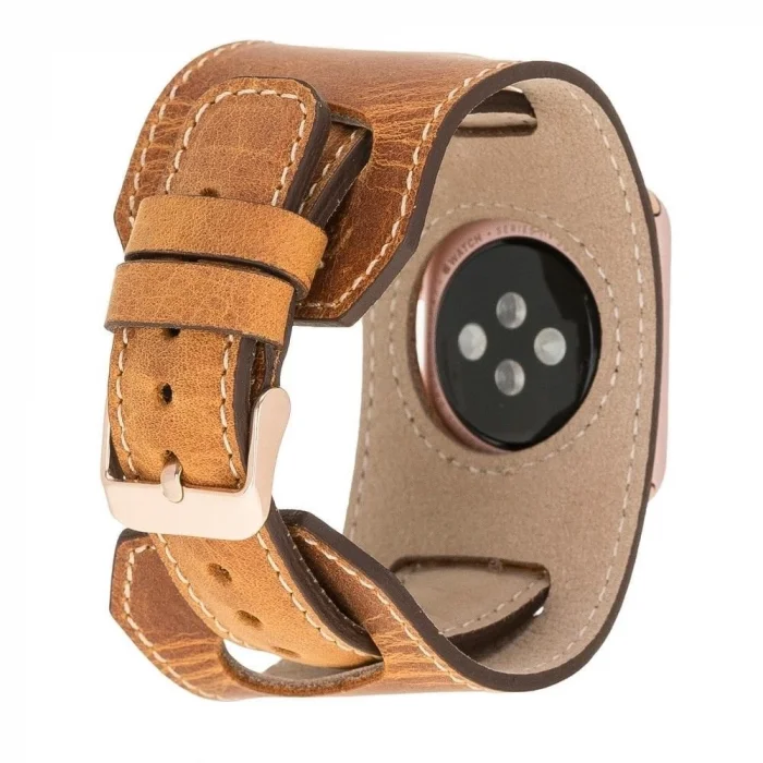Apple Watch Uyumlu Deri Kordon 42-44-45mm Cuff G19 Taba