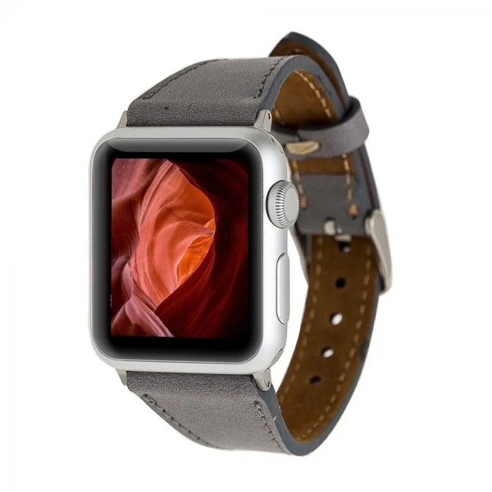 Apple Watch Uyumlu Deri Kordon 42-44-45mm Slim RST9 Gri