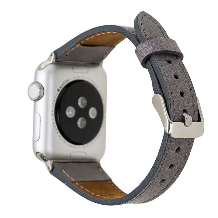 Apple Watch Uyumlu Deri Kordon 42-44-45mm Slim RST9 Gri