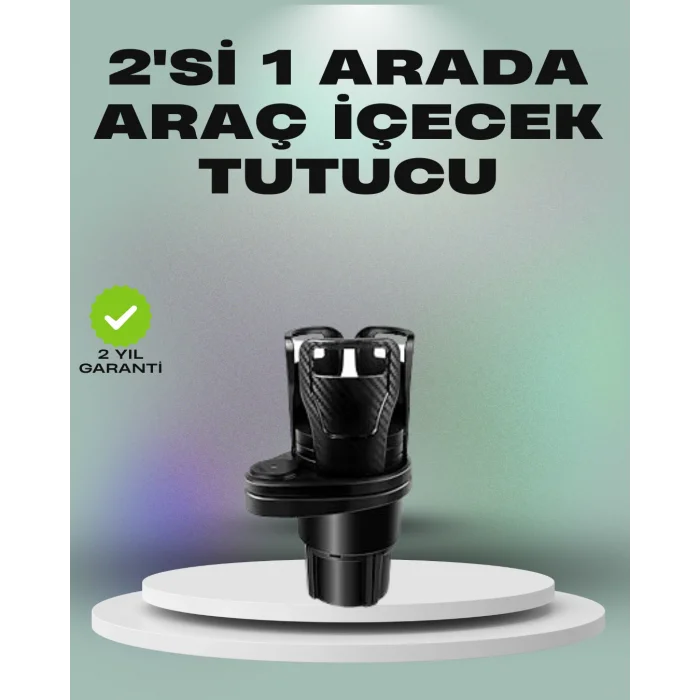 Araba Çift Bardak Tutucu 360° Dönebilen İkisi Bir Arada Ayarlanabilir