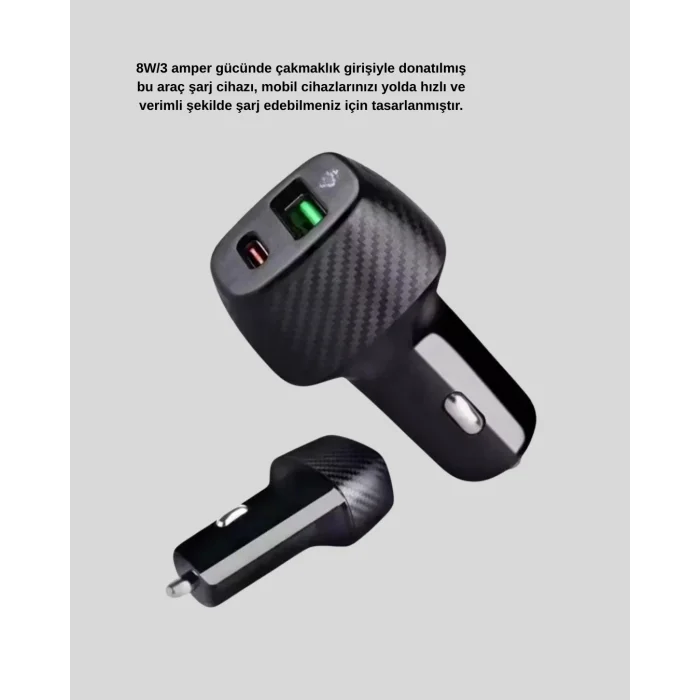 Araç İçi Bluetooth Müzik Kiti + Type-C PD Araç Şarjı Seti