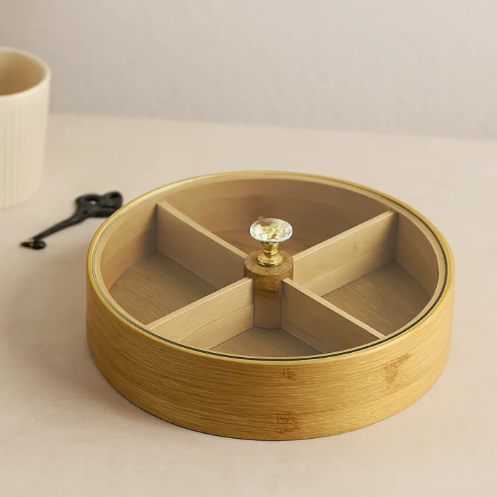 Bambu 4 Bölmeli Kapaklı Servis Sunum Kutusu 22 cm