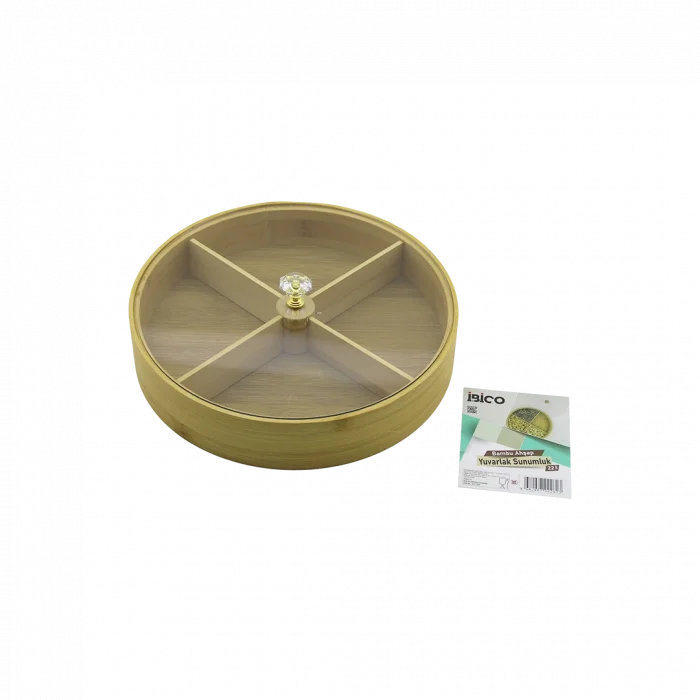 Bambu 4 Bölmeli Kapaklı Servis Sunum Kutusu 22 cm