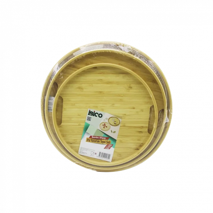 Bambu Ahşap Yuvarlak Tepsi Seti 30/35/38 cm (3lü)