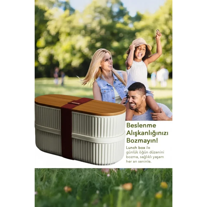 Bambu Kahvaltılık Saklama Kabı İki Bölmeli Büyük Lunch Box
