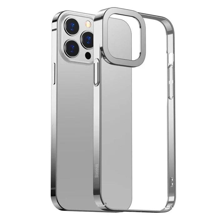 Baseus Glitter iPhone 13 Pro Max 6.7inç Kılıf Renkli Kenar Şeffaf Silikon-(5775)