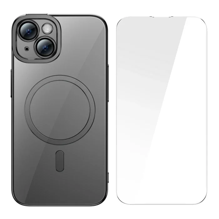 Baseus Glitter iPhone 14 Plus 6.7 Magsafe Silikon Kılıf + Tempered Ekran Koruyucu Set-(5775)