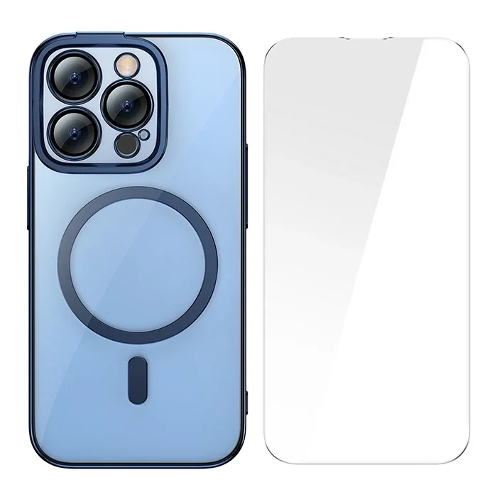 Baseus Glitter iPhone 14 Pro 6.1 Magsafe Silikon Kılıf + Tempered Ekran Koruyucu Set-(5775)