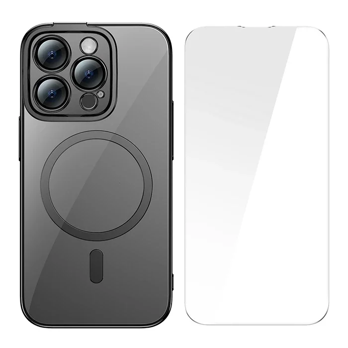 Baseus Glitter iPhone 14 Pro Max 6.7 Magsafe Silikon Kılıf + Tempered Ekran Koruyucu Set-(5775)