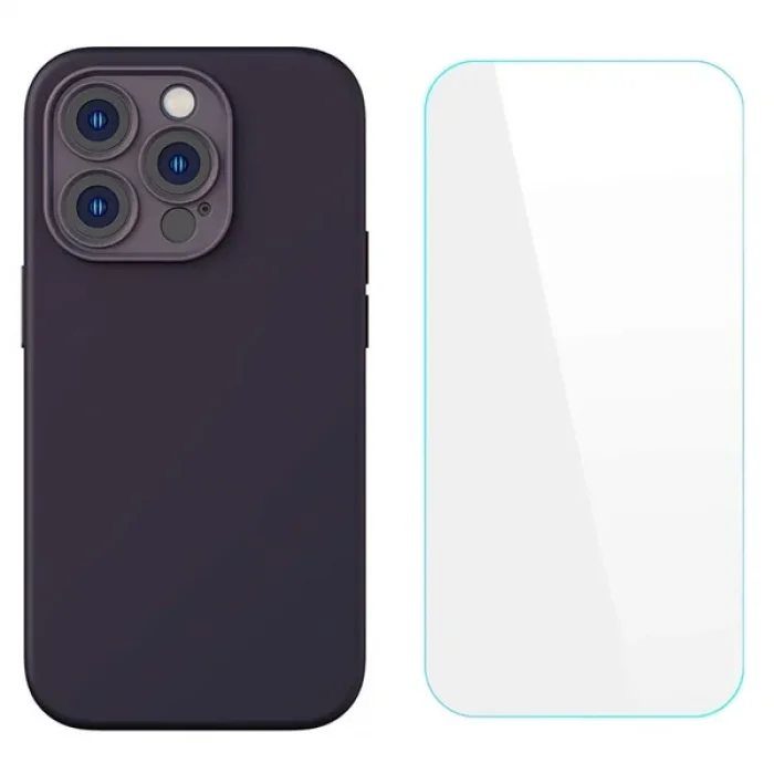 Baseus Liquid Silica iPhone 14 Pro Silikon Kılıf + Tempered Ekran Koruyucu Set-(5775)