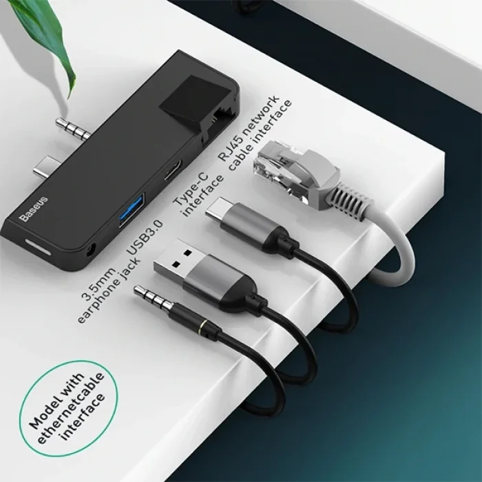 Baseus Multifunctional HUB Surface Go(Type-C+Audio to RJ45+USB3.0+Type-C(data)+Audio)-(5775)
