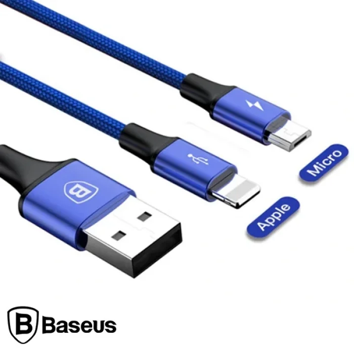 Baseus Rapid Series 2in1 İphone+ Micro Usb 3.0A Usb Kablo Şarj 120cm-(5775)